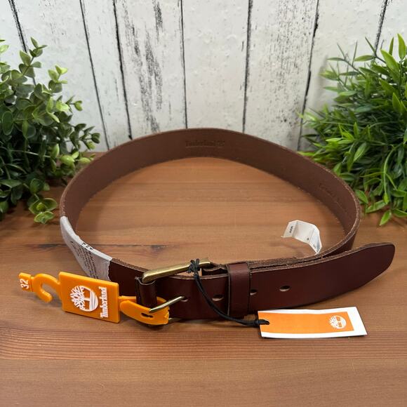 Timberland Men's Genuine Leather Brown Belt Size 32 - Picture 1 of 4
